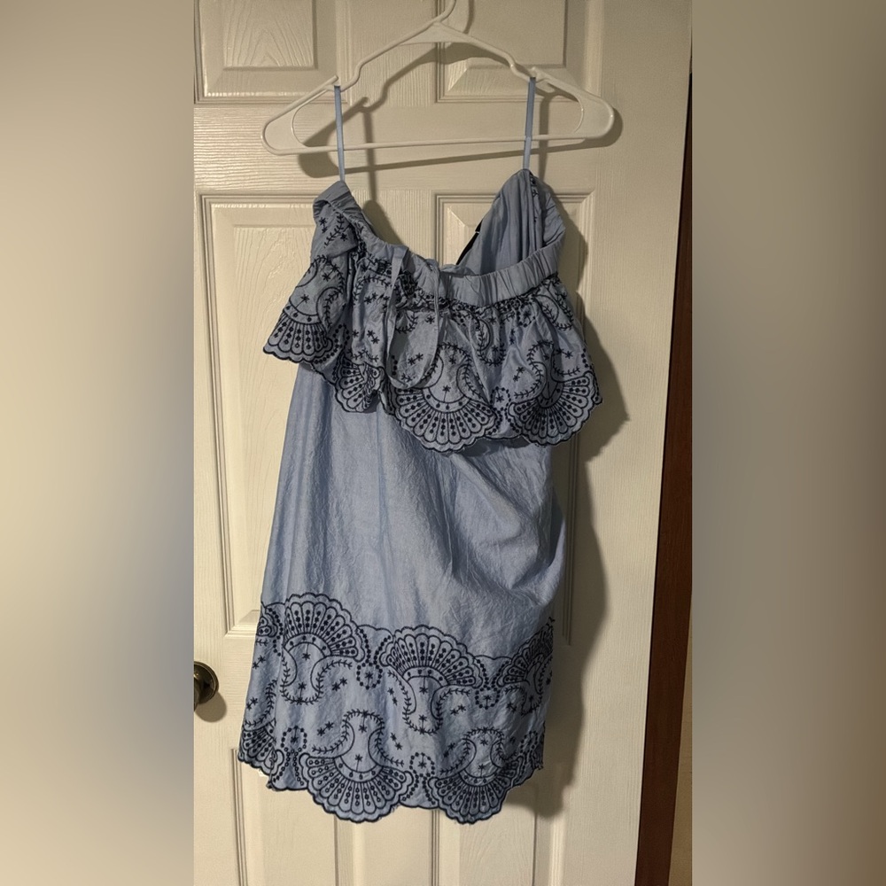 New York & Company Light Blue Dress with Black Lace Detail